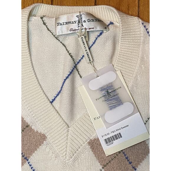 Fairway & Greene Argyle Pima Cotton Sweater Vest Mens Ivory L/S Med NEW $119 - Picture 12 of 12